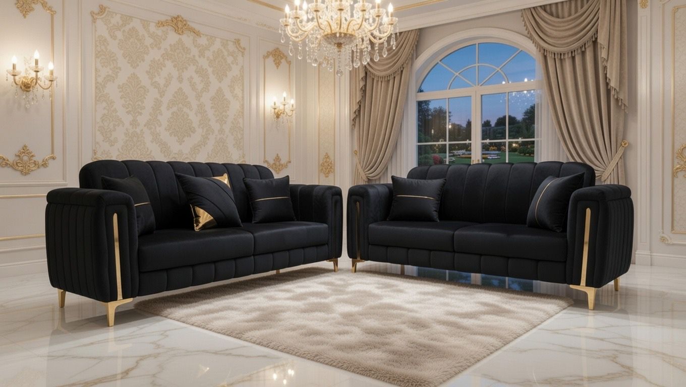 Royal Noir Gold-Accent Luxury Sofa Set - Image 2